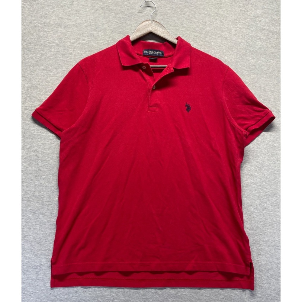U.S. Polo Assn. Polo Shirt Mens Large Red Cotton 2 Button Placket Golf Tennis